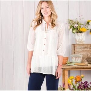 Matilda Jane Tunic Top Women's Size Medium White Coral Light The Way Peasant